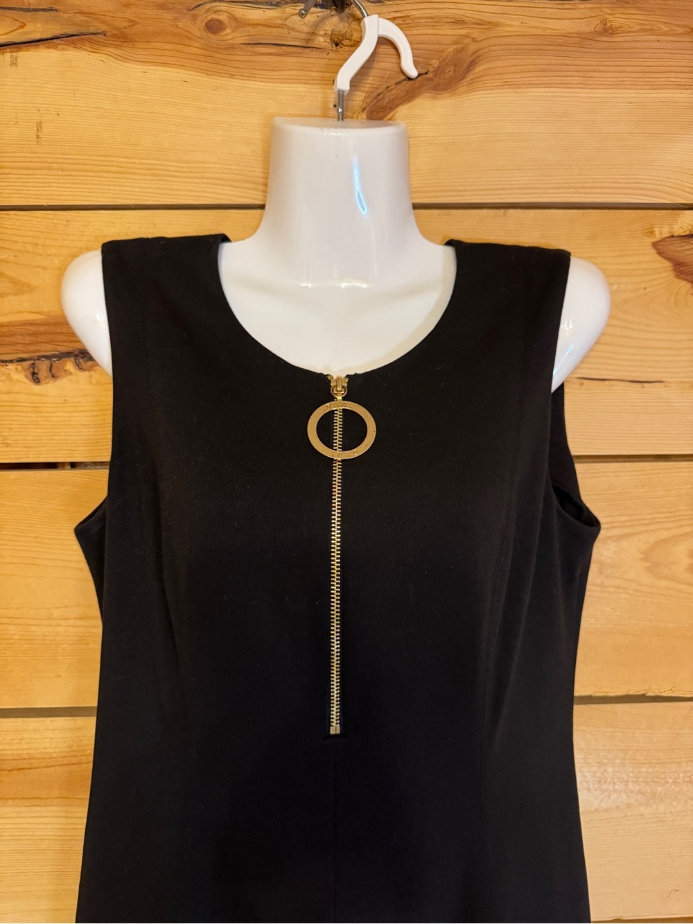 DKNY Sleeveless Fit & Flare Dress Black Faux Leather Hem Size 8 NWT - Picture 8 of 11